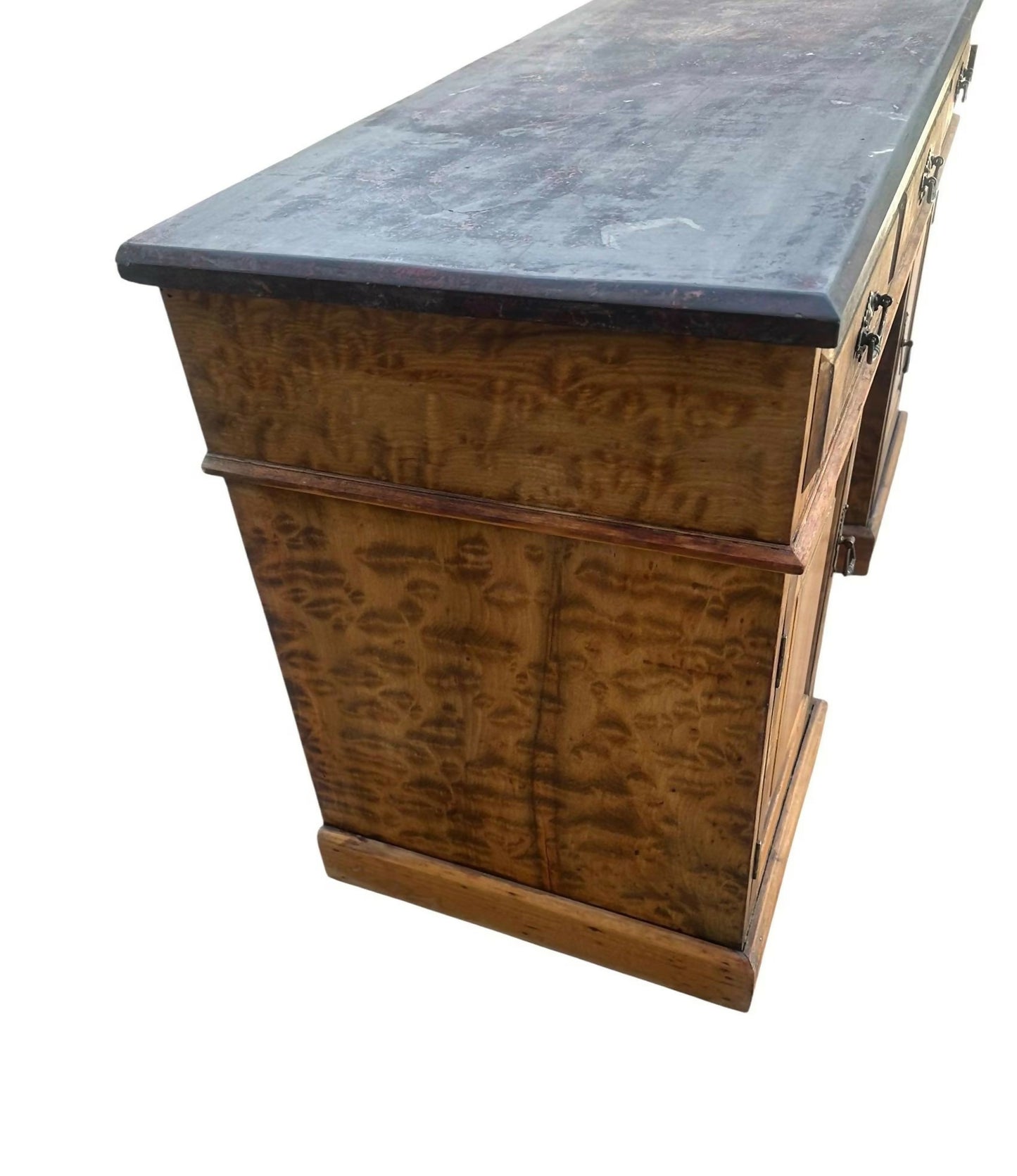 Vintage Burr Walnut and Slate writing office pedestal desk