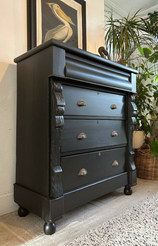 Newly refurbished antique chest of drawers solid wood dresser black