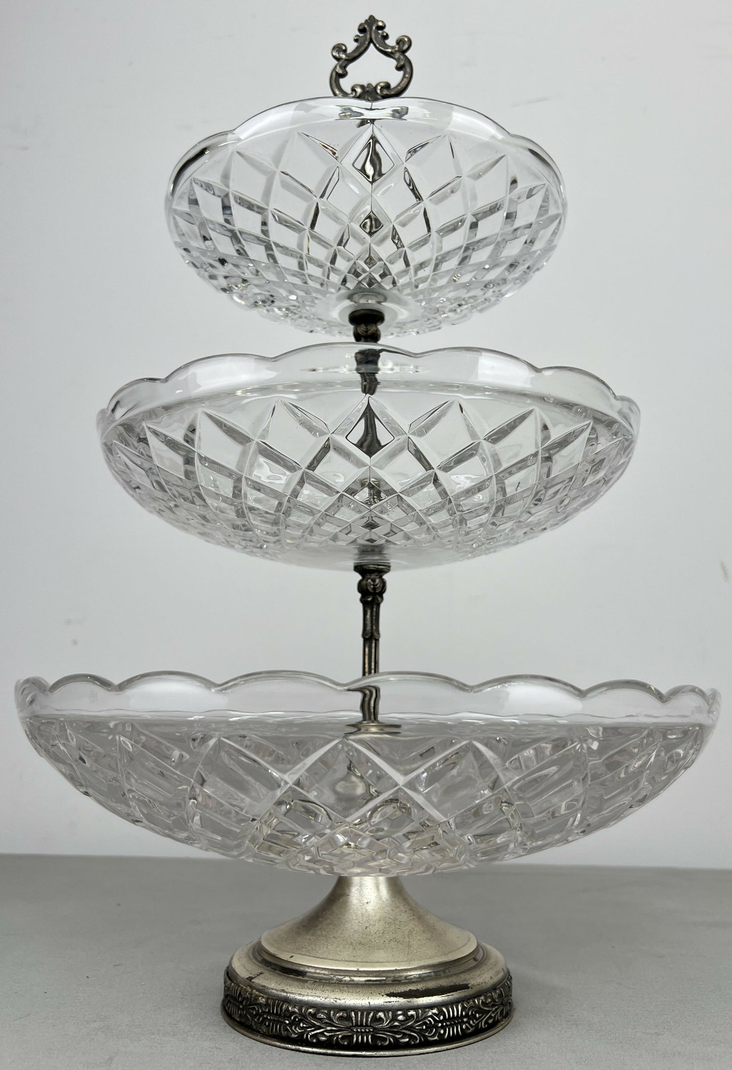Bomboniere Vintage French Crystal Cut Three Tier Serving Cake Stand LOT 6439