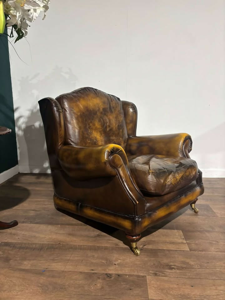 Brown Leather Wing Back Arm Chair6