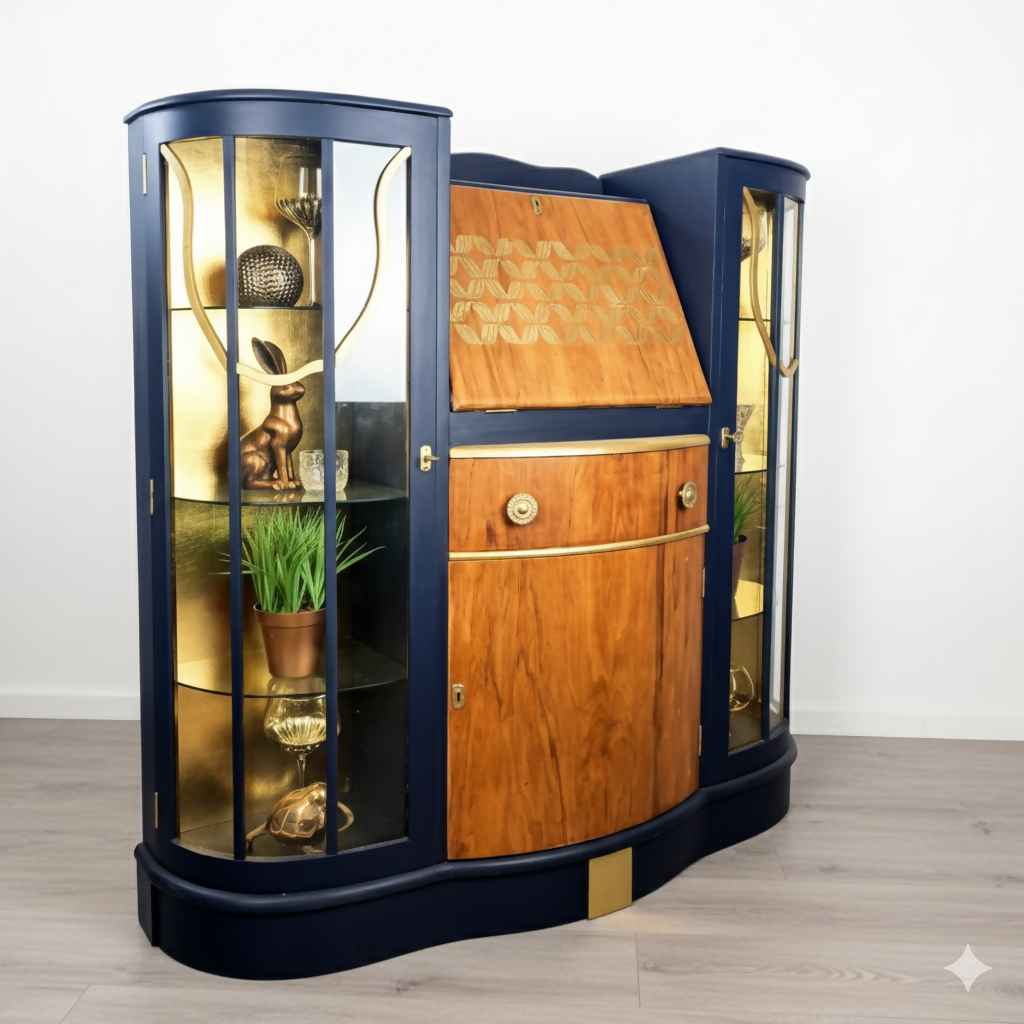 MADE TO ORDER. navy blue and gold cocktail cabinet cabinet