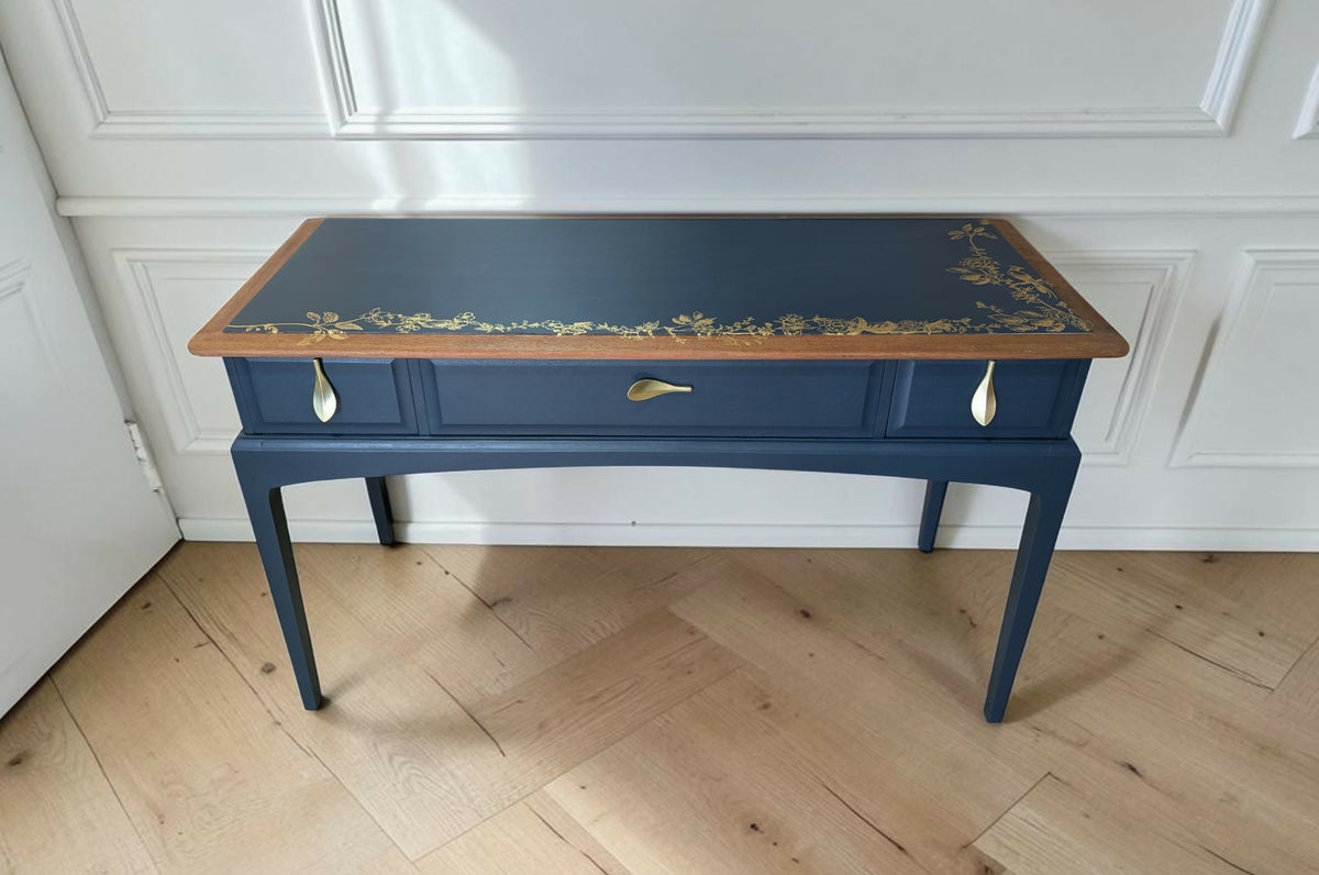 Stag minstrel navy blue gold console table dressing table desk