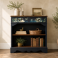 Upcycled Vintage Cabinet | Dark Navy Open Display Cabinet | Hand Painted Floral Furniture | Console Shelf