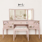 Dusky blush pink Stag Minstrel dressing table set with blossom and butterfly design.