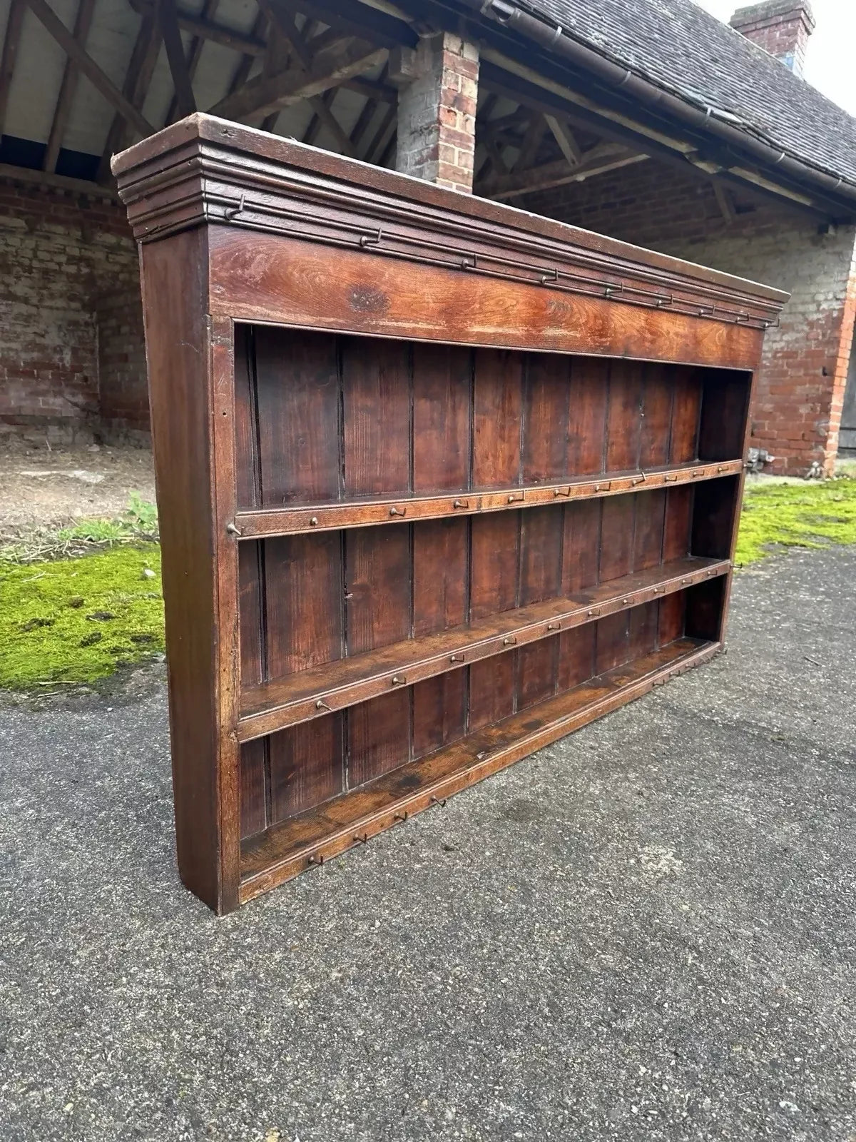 Antique Georgian 19th Century Oak Wall Hanging Shelves Kitchen Larder Pantry