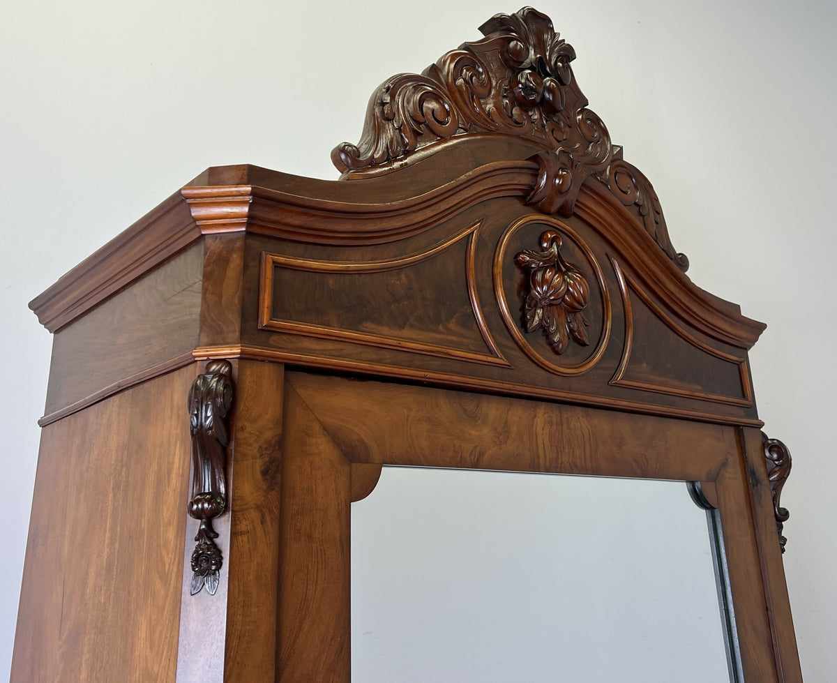 Wardrobe Antique French Style Burr Walnut Mirrored Carved Armoire LOT 6512
