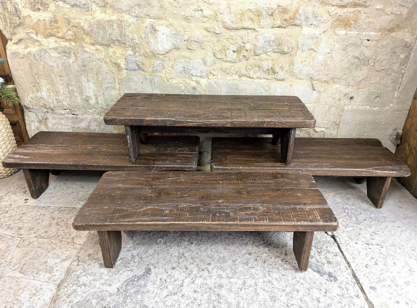 4 x Retail Rustic Display Table Risers - Wood - Childrens Benches Monitor Stands