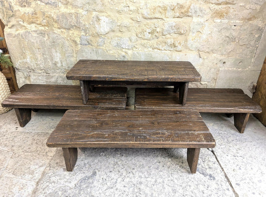 4 x Retail Rustic Display Table Risers - Wood - Childrens Benches Monitor Stands