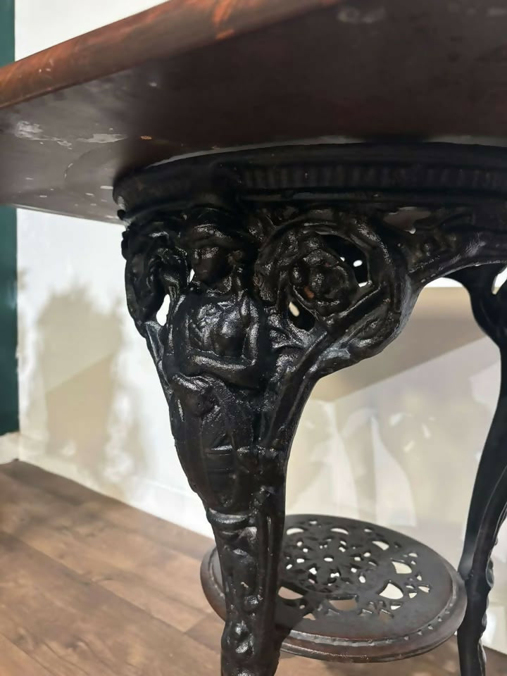 Victorian Cast Iron Pub Table With Mahogany Topv