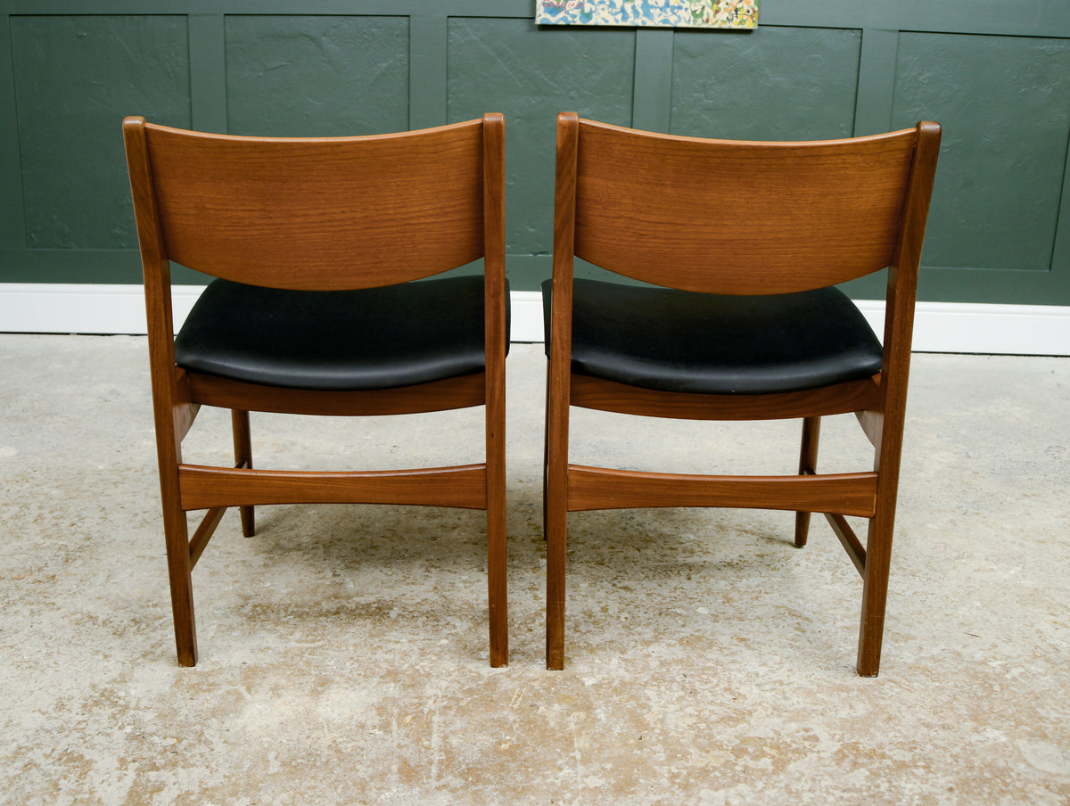 4 x Danish Teak Mid Century Dining Chairs with Black Seats -Glostrup Mobelfabrik