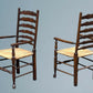 Pair Oak Rush Seated Ladder Back Armchairs