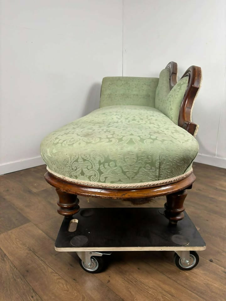 Edwardian Mahogany Framed Chaise Longue with Green Upholstery