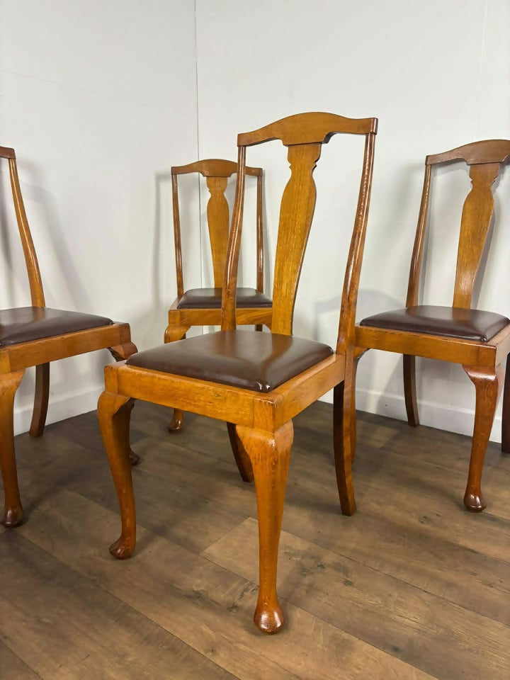 Vintage Set Of Four Honey Oak Dining Chairs