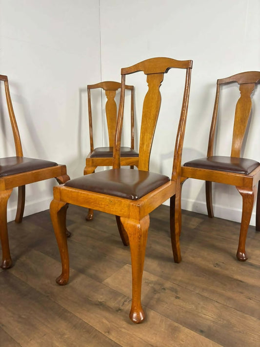 Vintage Set Of Four Honey Oak Dining Chairs