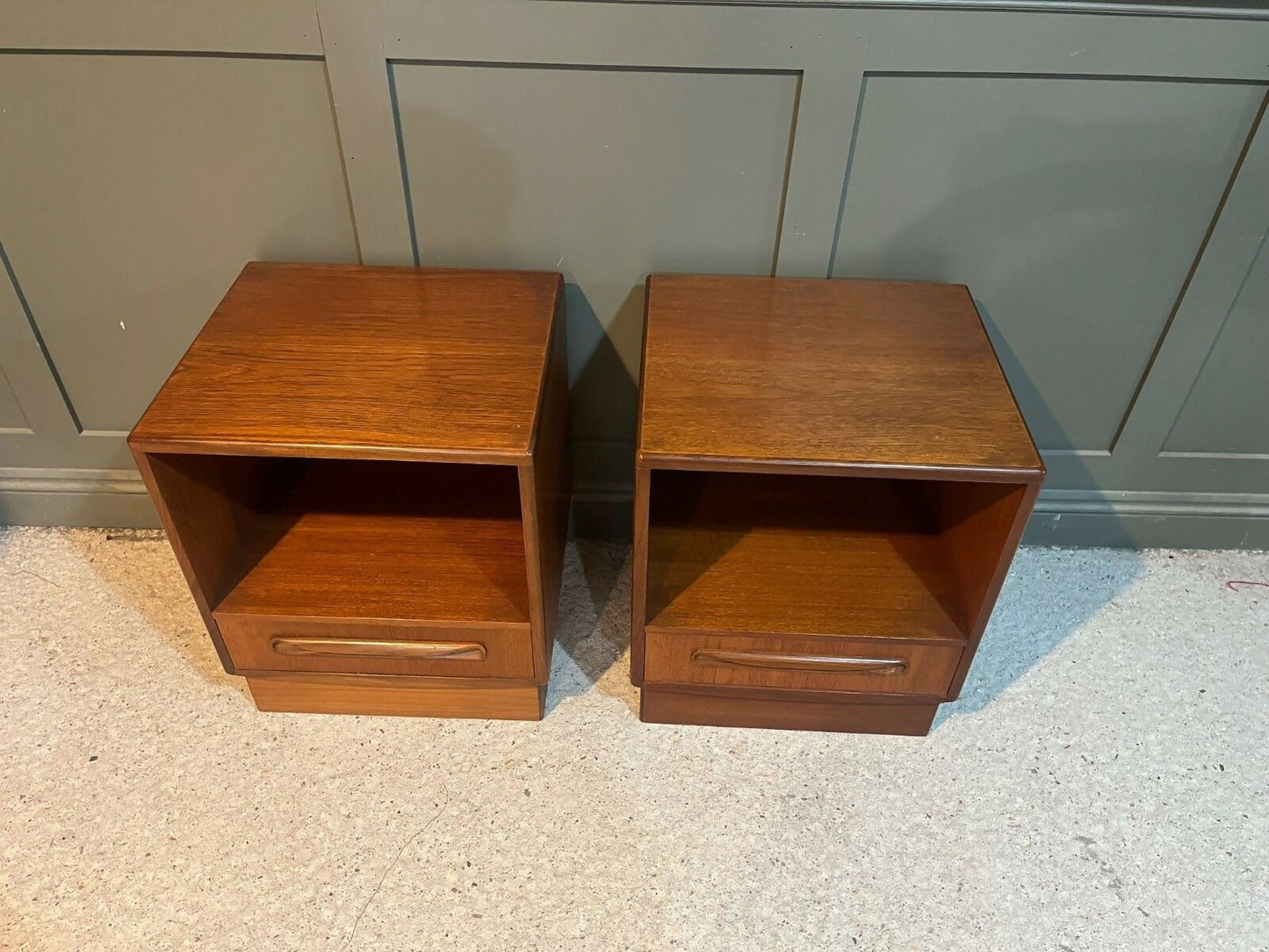 Pair G Plan Teak Bedside Chests Fresco Range 1970’s. Delivery Available.