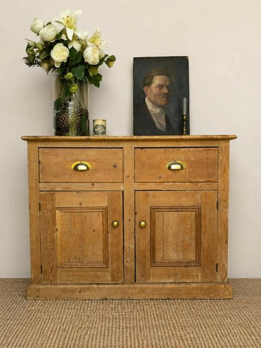 Vintage Pine Cupboard Sideboard | Housekeeper Cupboard | Kitchen Storage Cabinet | Hall Console | Rustic Sideboard