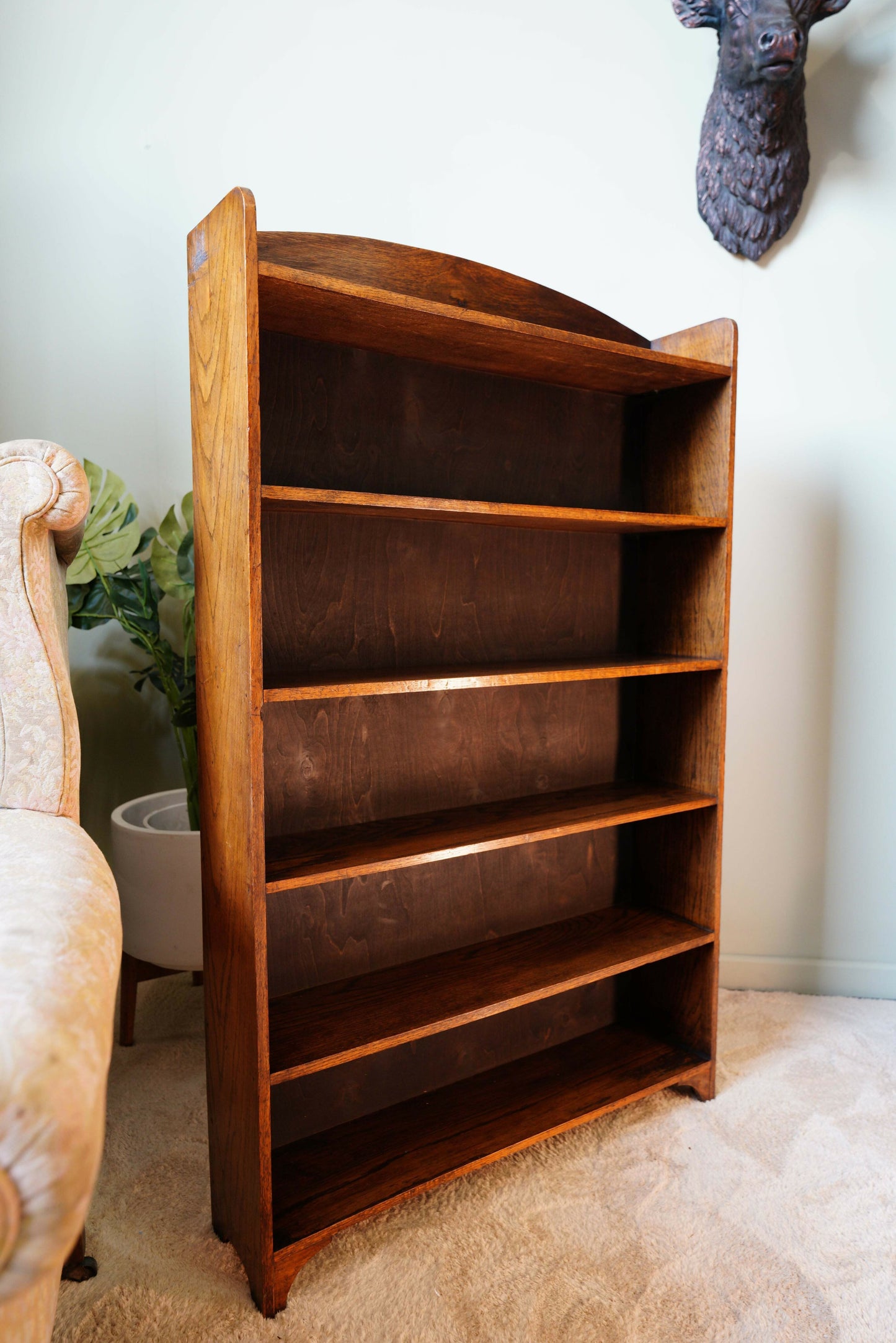 Vintage Slim Open Bookcase In Solid Oak – United Kingdom, C.1910