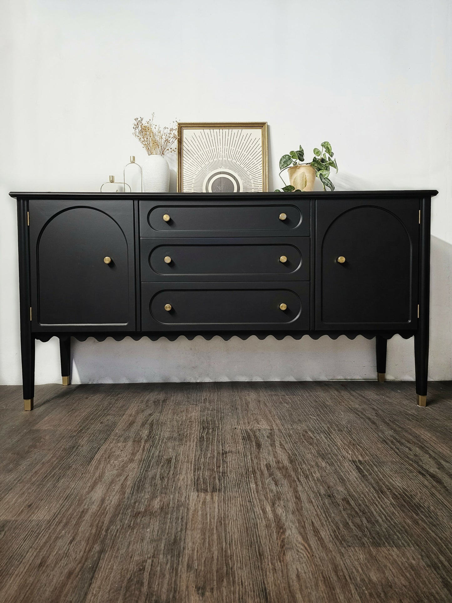 Mid Century Modern Sideboard With Wavy Trim