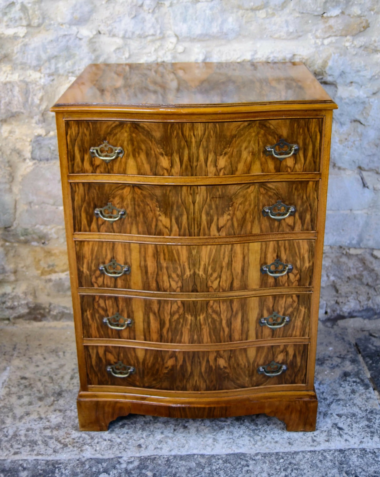 Regency Style Walnut Chest of Drawers - Serpentine Front