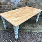 Solid Farmhouse Dining Table | Hand-Finished Painted Base & Natural Wood Top | Rustic Country Kitchen Table