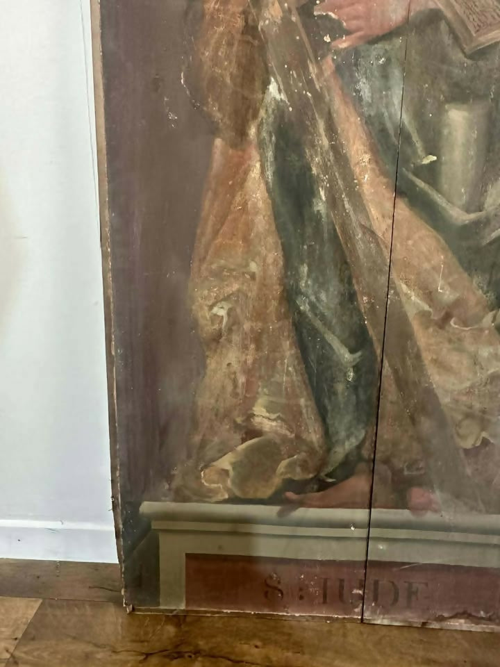 17/18th Century Polychrome Painted Pine Ecclesiastical Panel Depicting St Jude