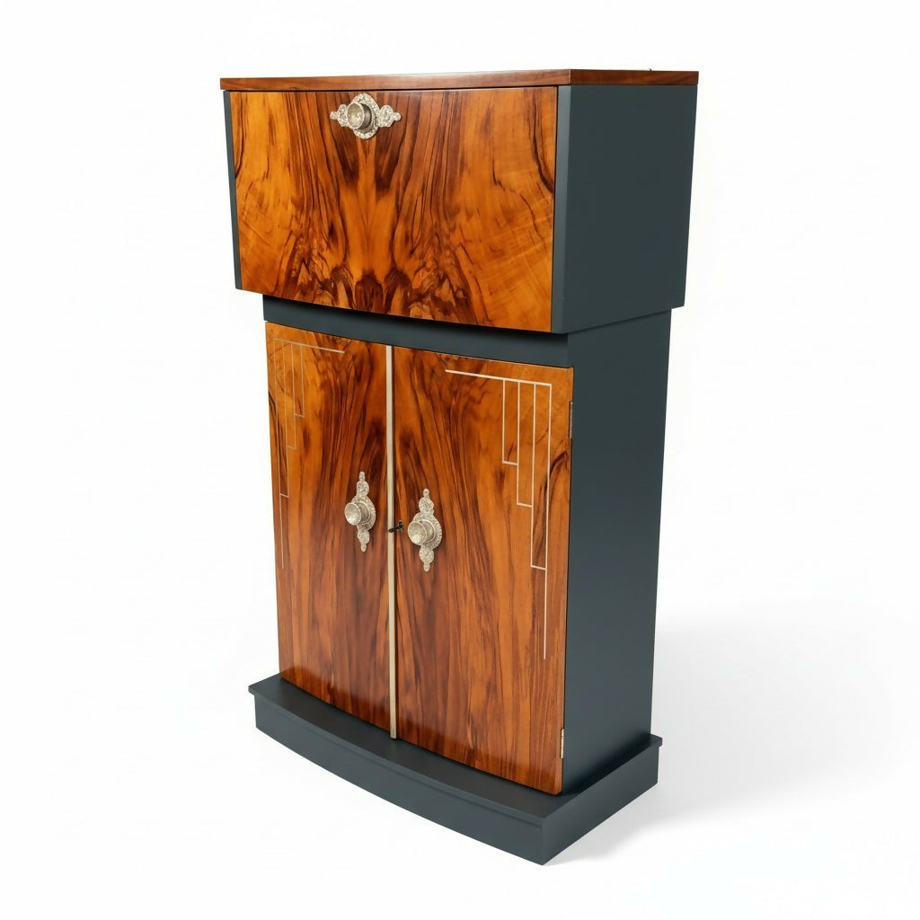 Vintage Art Deco Walnut Cocktail Cabinet