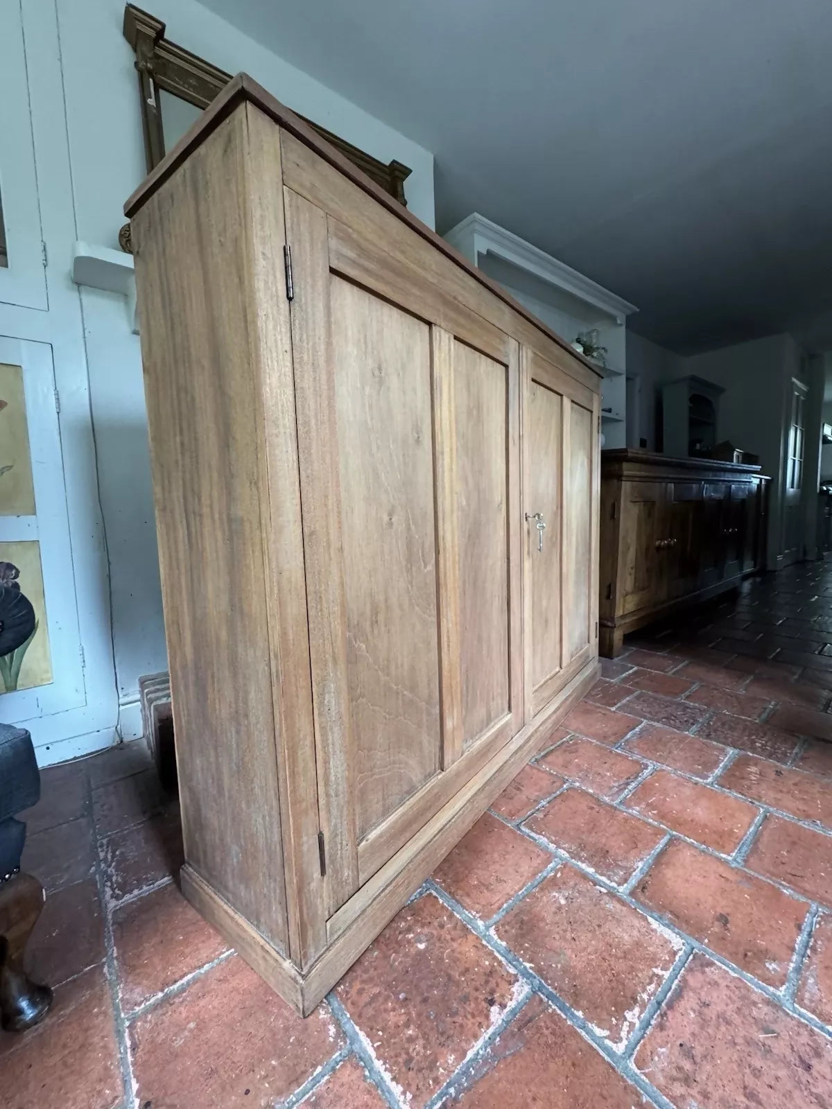 Large Antique Stripped Mahogany School Hall Larder Cupboard Cabinet Sideboard