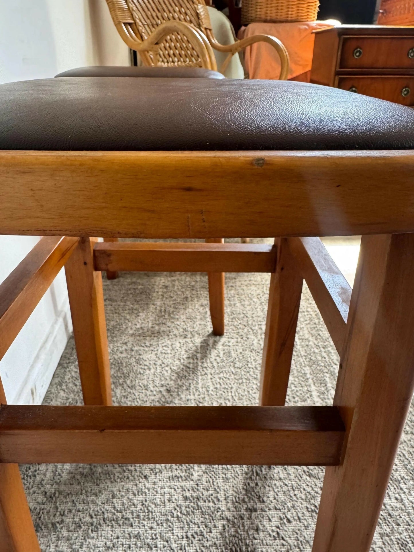 Mid century retro vintage stools wood vinyl brown
