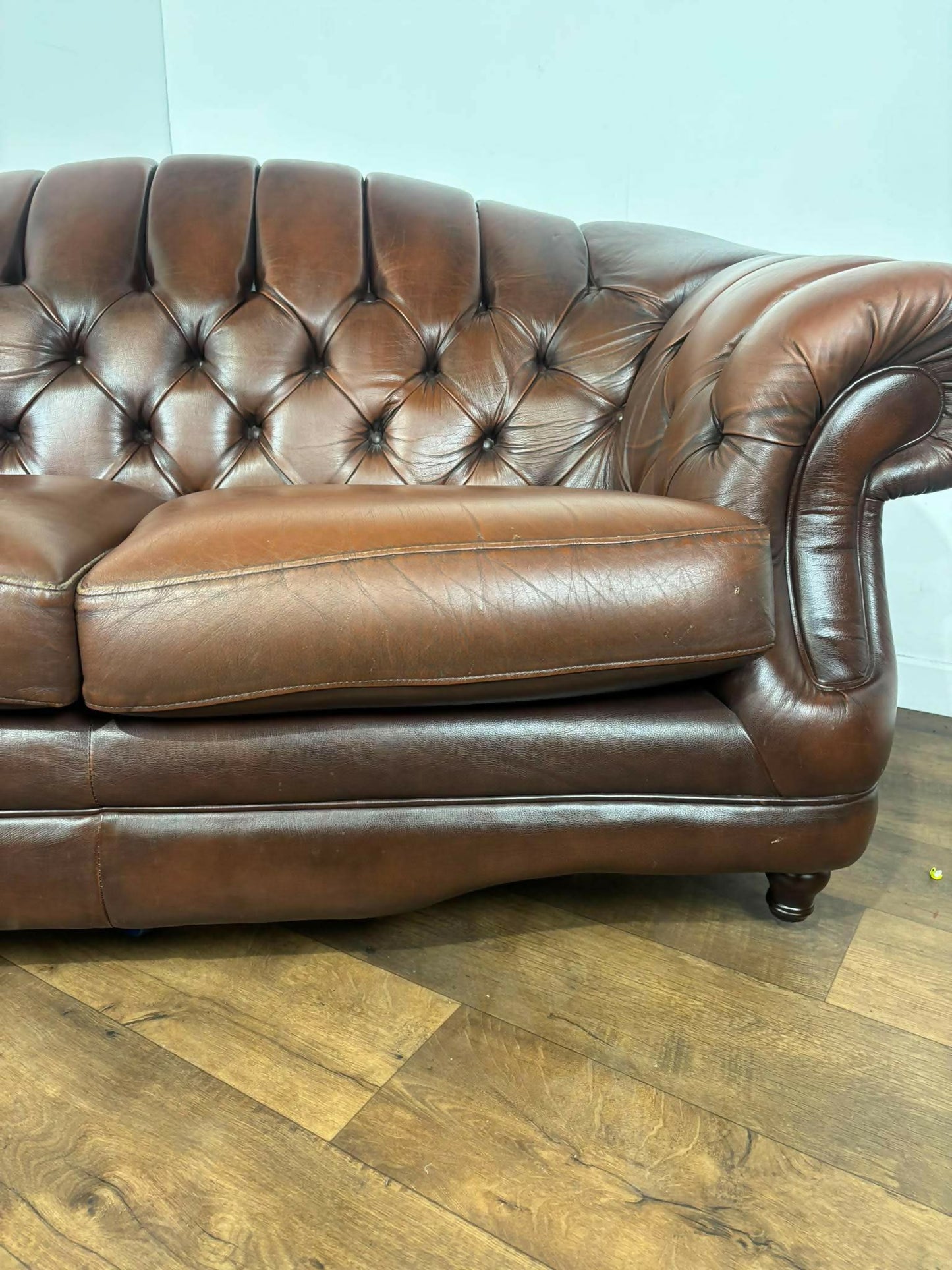 Thomas Lloyd Brown Leather Chesterfield Style Sofa