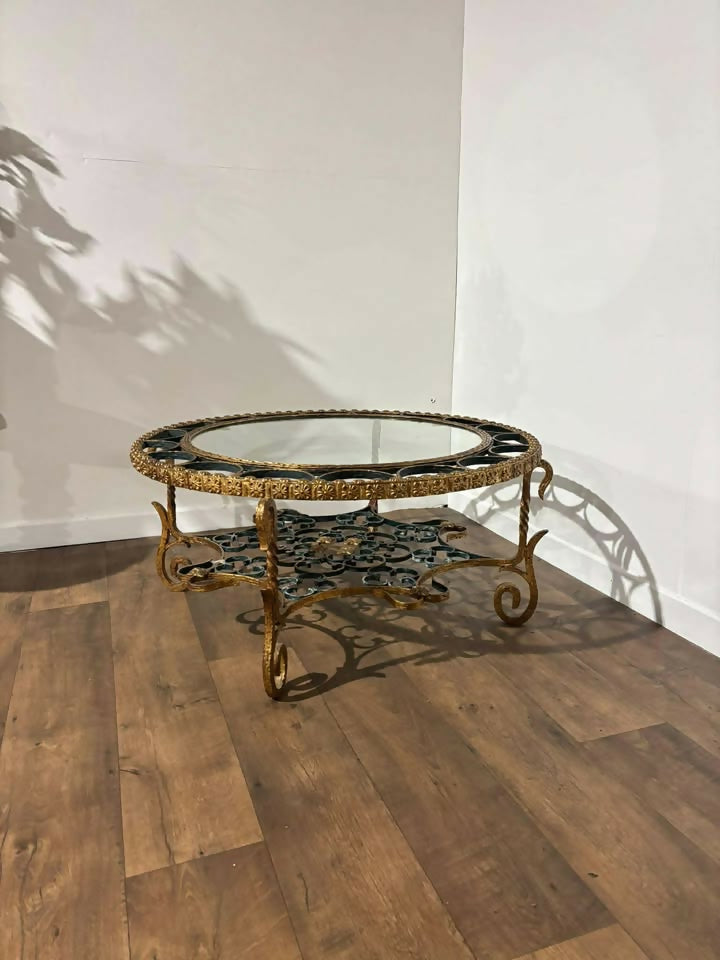 Ornate Reproduction Glass Topped Gilt Metal Framed Centre Table