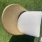 Gold wipe clean accent chair with luxurious white boucle fabric and some sneaky storage