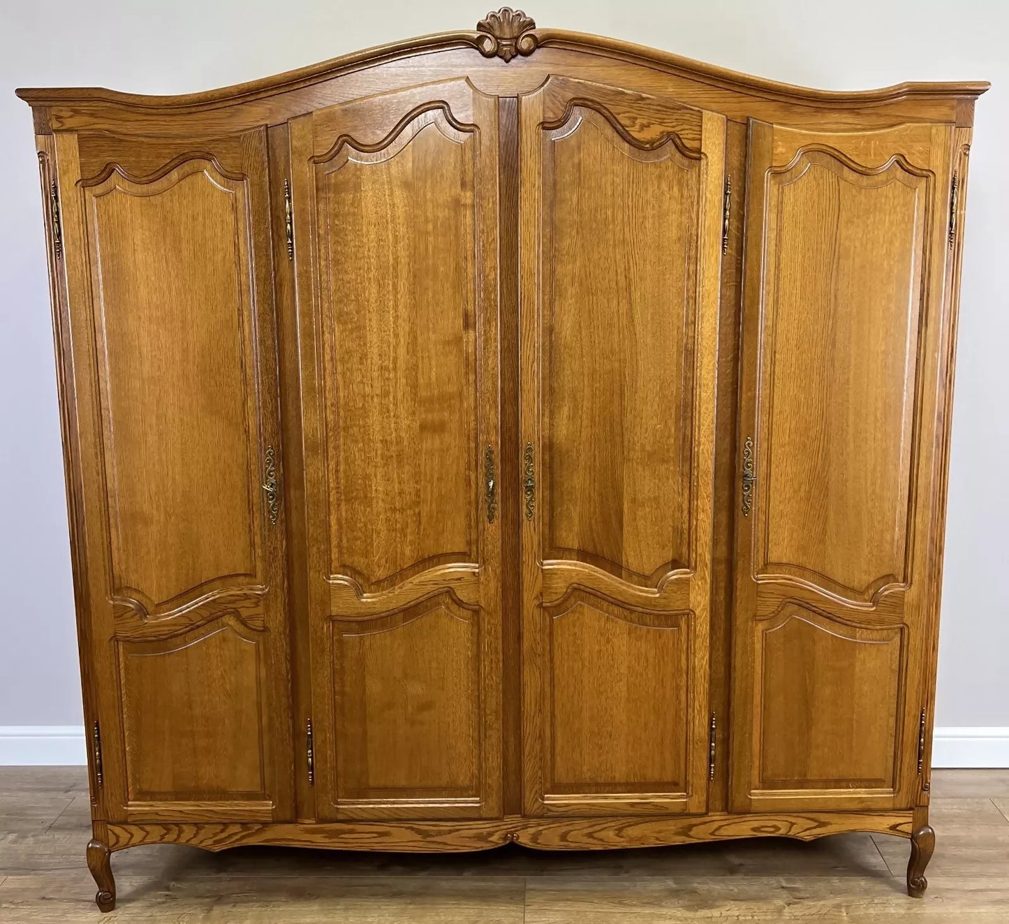 Wardrobe Vintage French Louis XVI Style Oak Four Door Carved Armoire LOT 4824