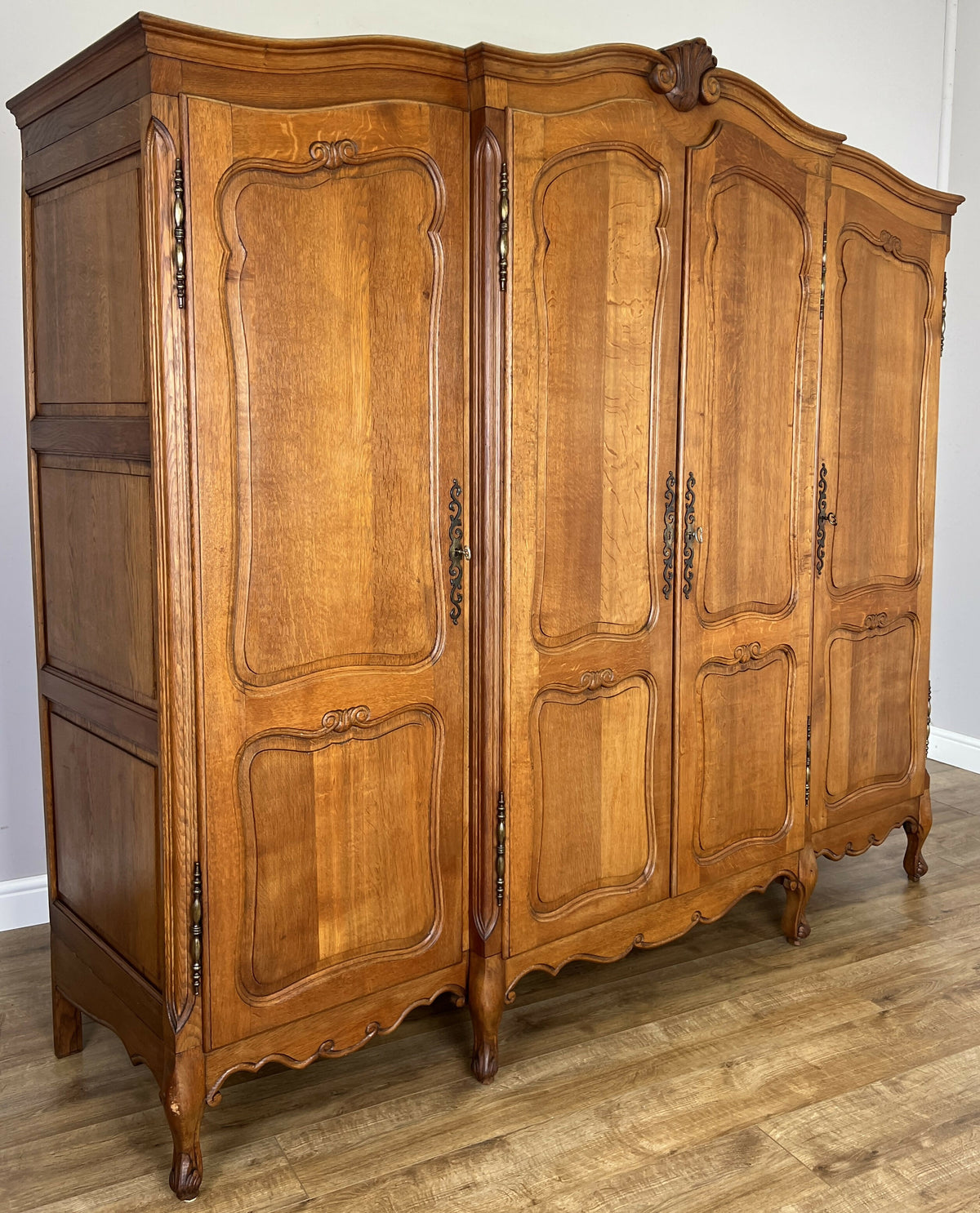 Wardrobe Vintage French Louis XVI Style Oak Four Door Carved Armoire LOT 6504