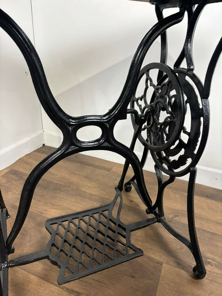 Vintage Oak Cast Iron Rectangular Centre Table on Treadle Base