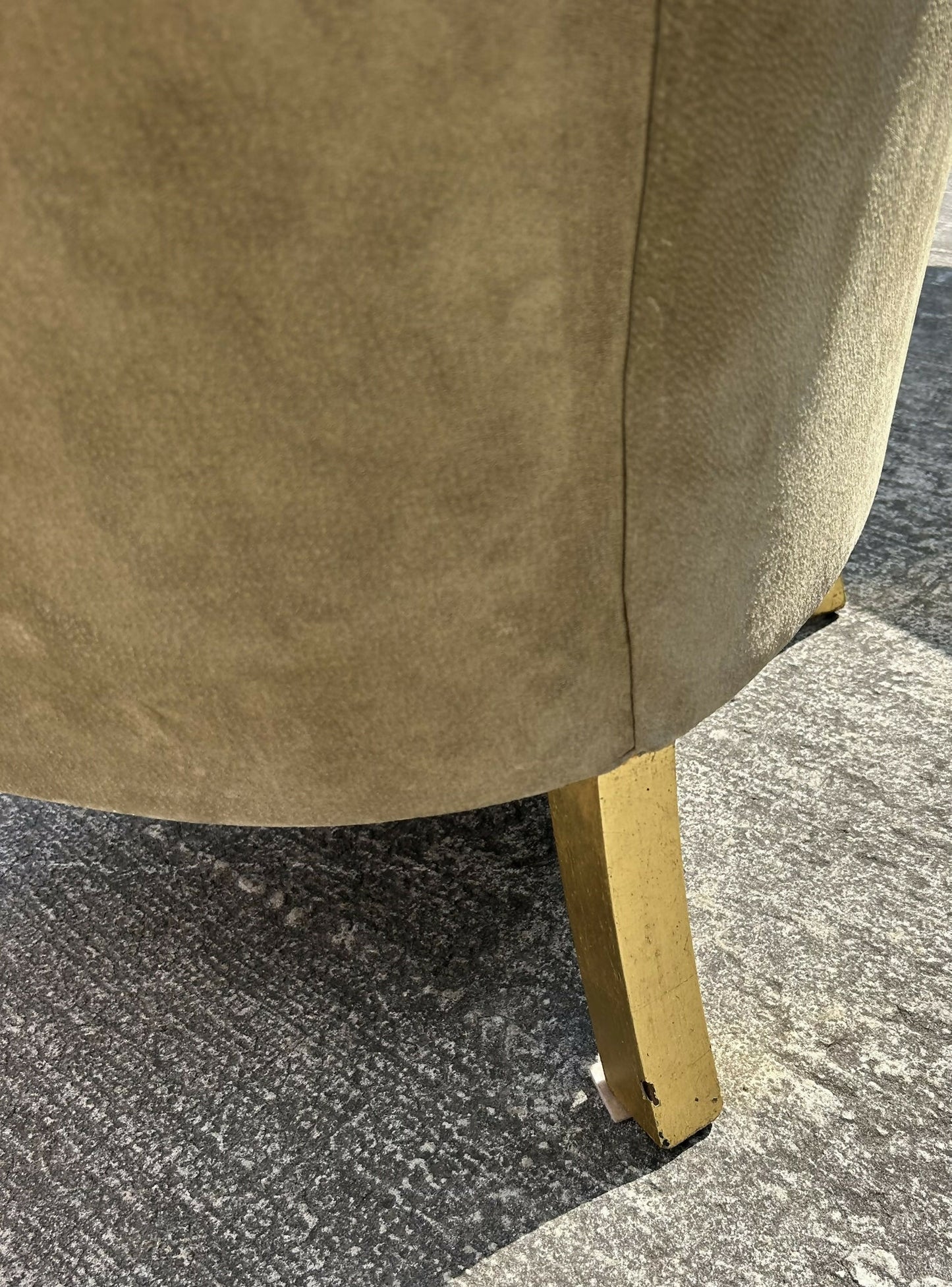 French Louis XVI Style Neoclassical Suede Leather Armchair With Gold Gilt Frame