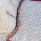 Stunning Vintage Hollywood Revival Scalloped Armchair In Pink And Blue