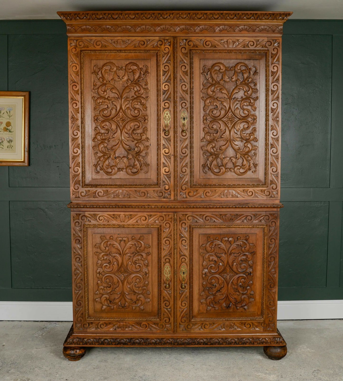Antique French Walnut Linen Press Housekeepers Cupboard - Ornately Carved