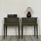 Pair Of Vintage Stag Minstrel Bedside Tables Cabinets Leggy ,Olive Green Elegance , Painted In Fusion Mineral Paint