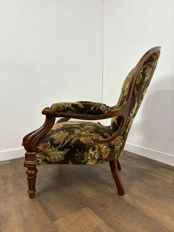 Victorian Armchair Floral Upholstered