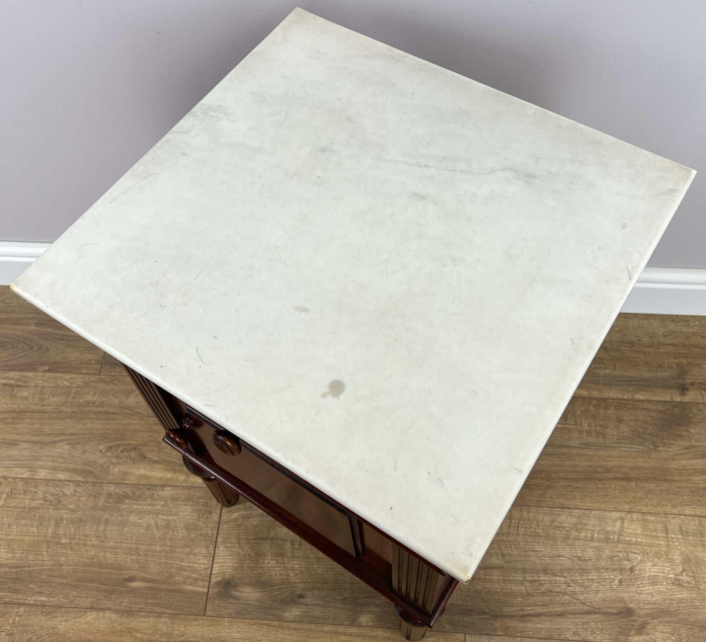 Pair of Bedside Tables Antique Walnut Marble Top Nightstands Cabinets LOT 6223