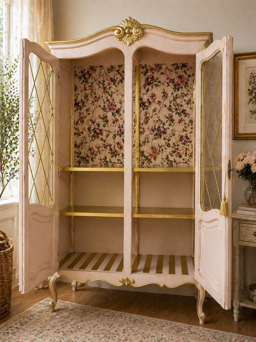 French vintage style display cabinet wardrobe