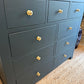 Newly refurbished solid oak chest of drawers bank of drawers dresser blue sideboard