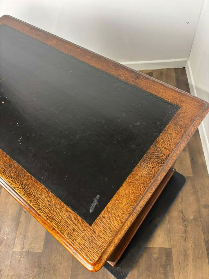 Victorian Oak Twin Pedestal Desk with Black Leather Writing Surface