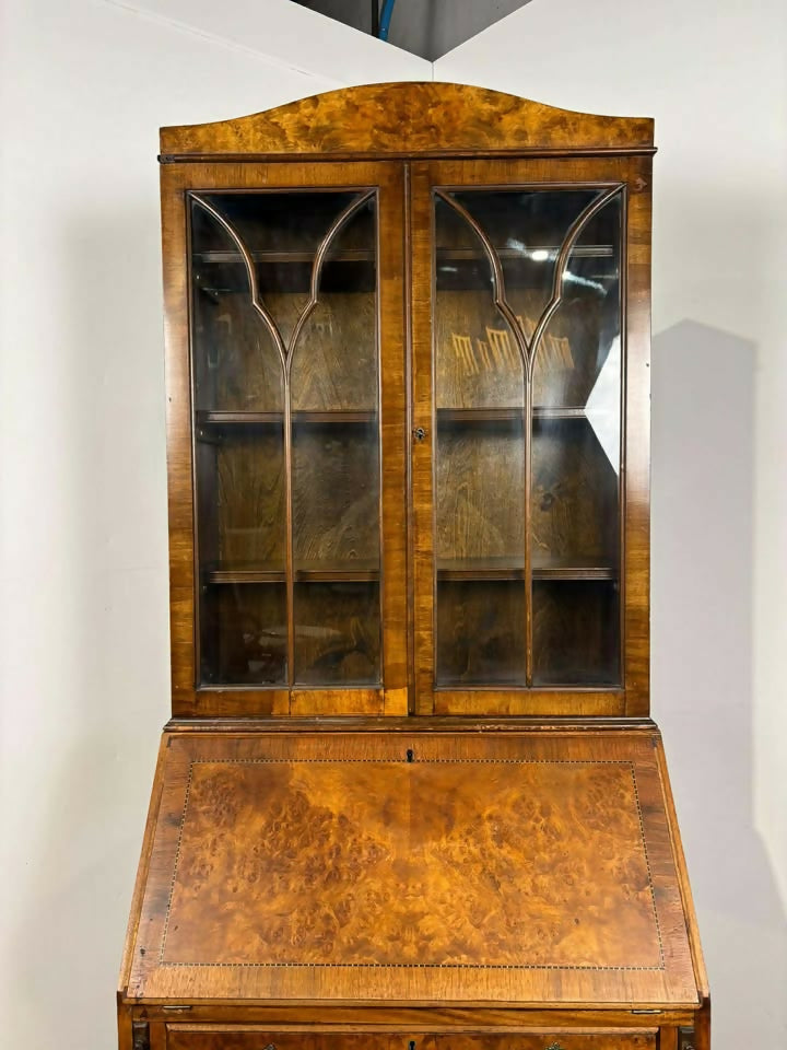Queen Anne Style Walnut Bureau Bookcase