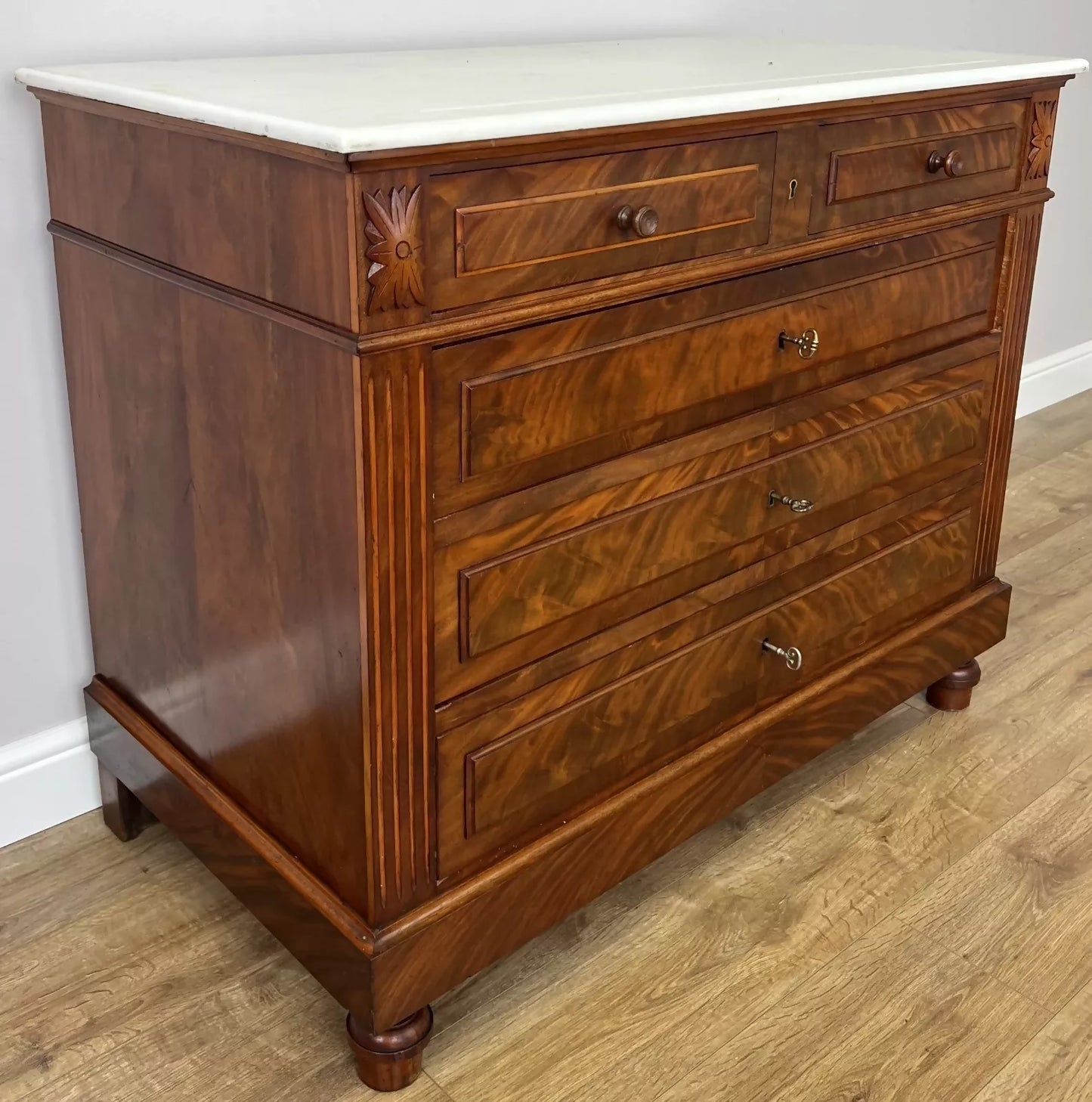 Chest of Drawers Antique French Walnut Marble Top 5 Drawers Cabinet LOT 6349