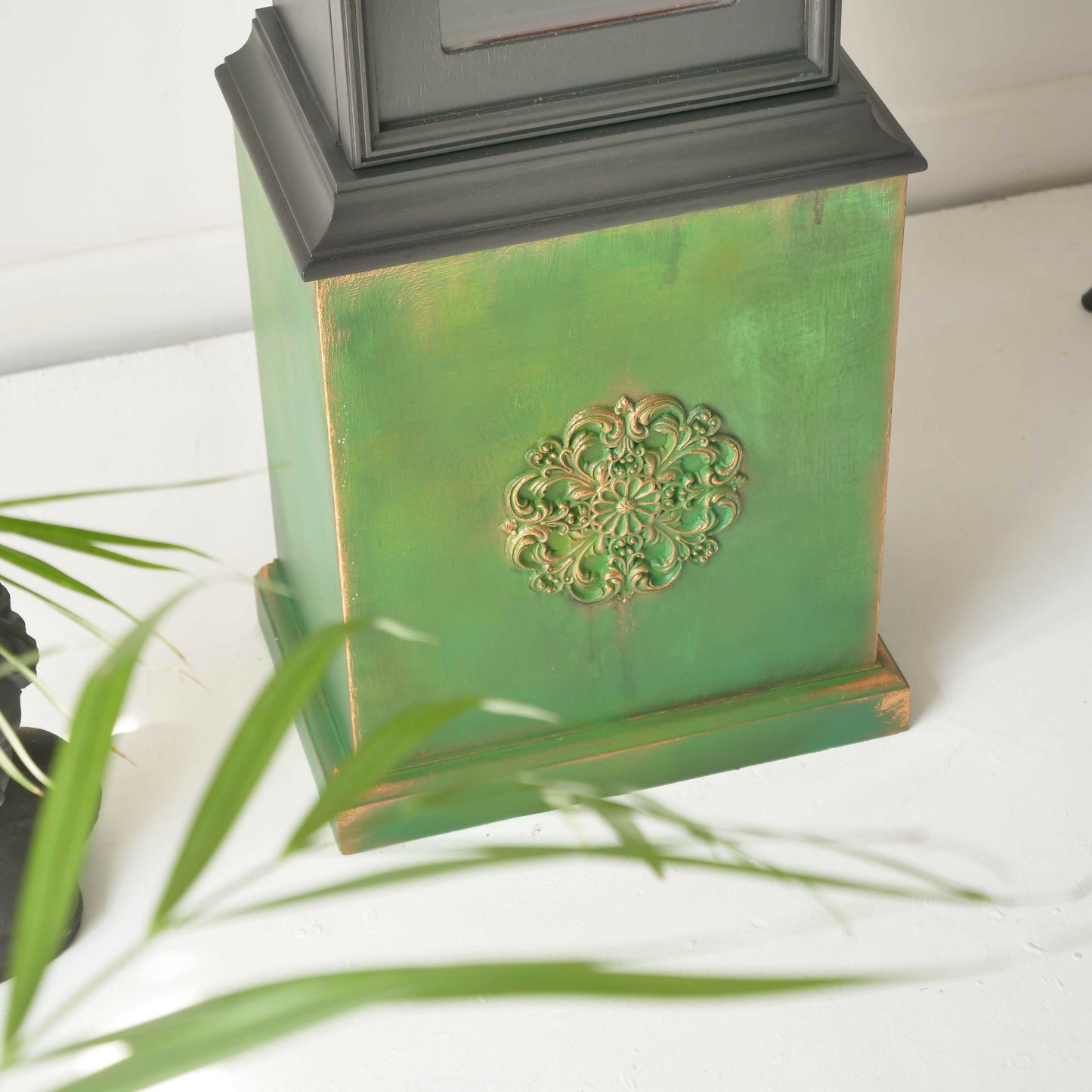 Grandfather Clock- Painted Clock Black Green Copper Patina - Tassel- Furniture