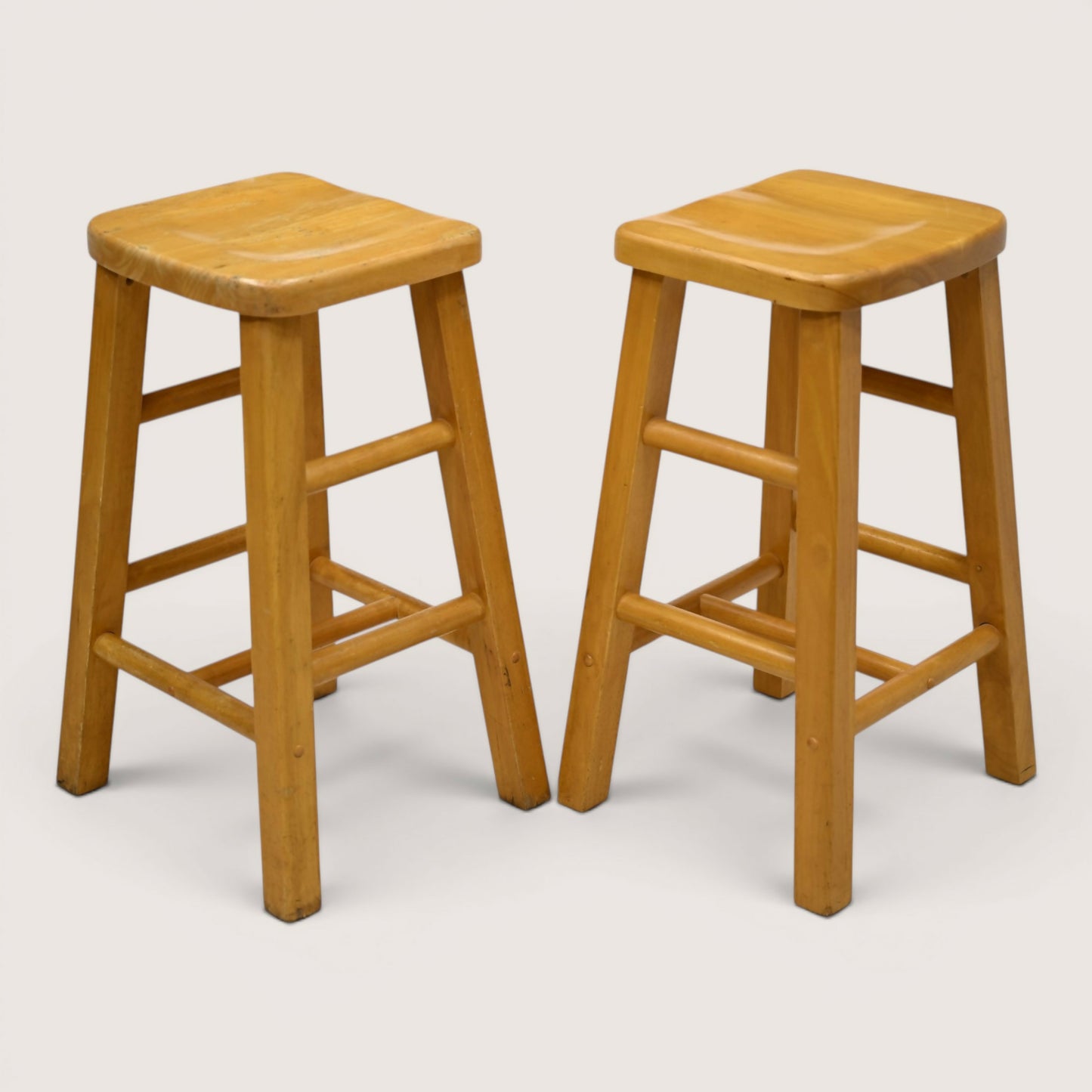 Pair Of Breakfast Bar Stools 66cm Seat Height Vintage Beech FREE UK Delivery*