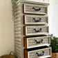 Hand-Painted Tallboy Chest of Drawers in Artisan Dash Pattern, Upcycled Furniture