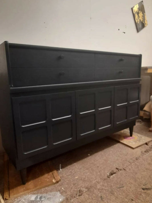 Painted Black Midcentury Nathan Sideboard: Upcycled Vintage Furniture Commission piece.