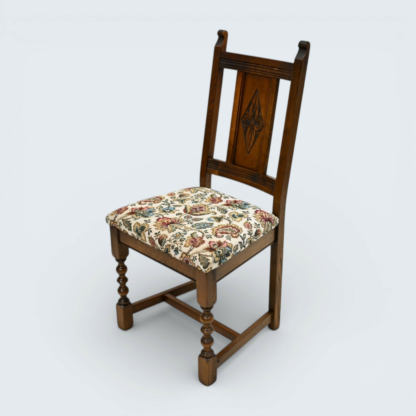 6 Yorke Old Charm Dining Chairs Trellis Fabric Light Oak Frames FREE UK Delivery